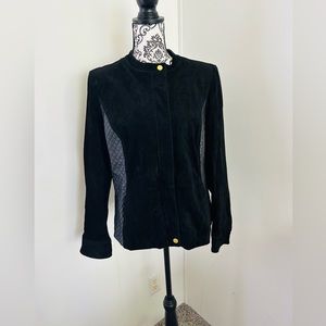 ISAAC Mizrahi Live Women’s Black Genuine Suede Quilted Detail Full Zip Jacket